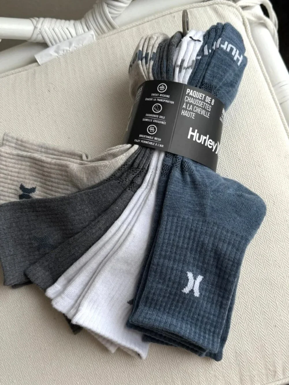 Hurley Men's High Ankle Performance Socks 8 Pair Pack Assorted Size 10-13 NWT
